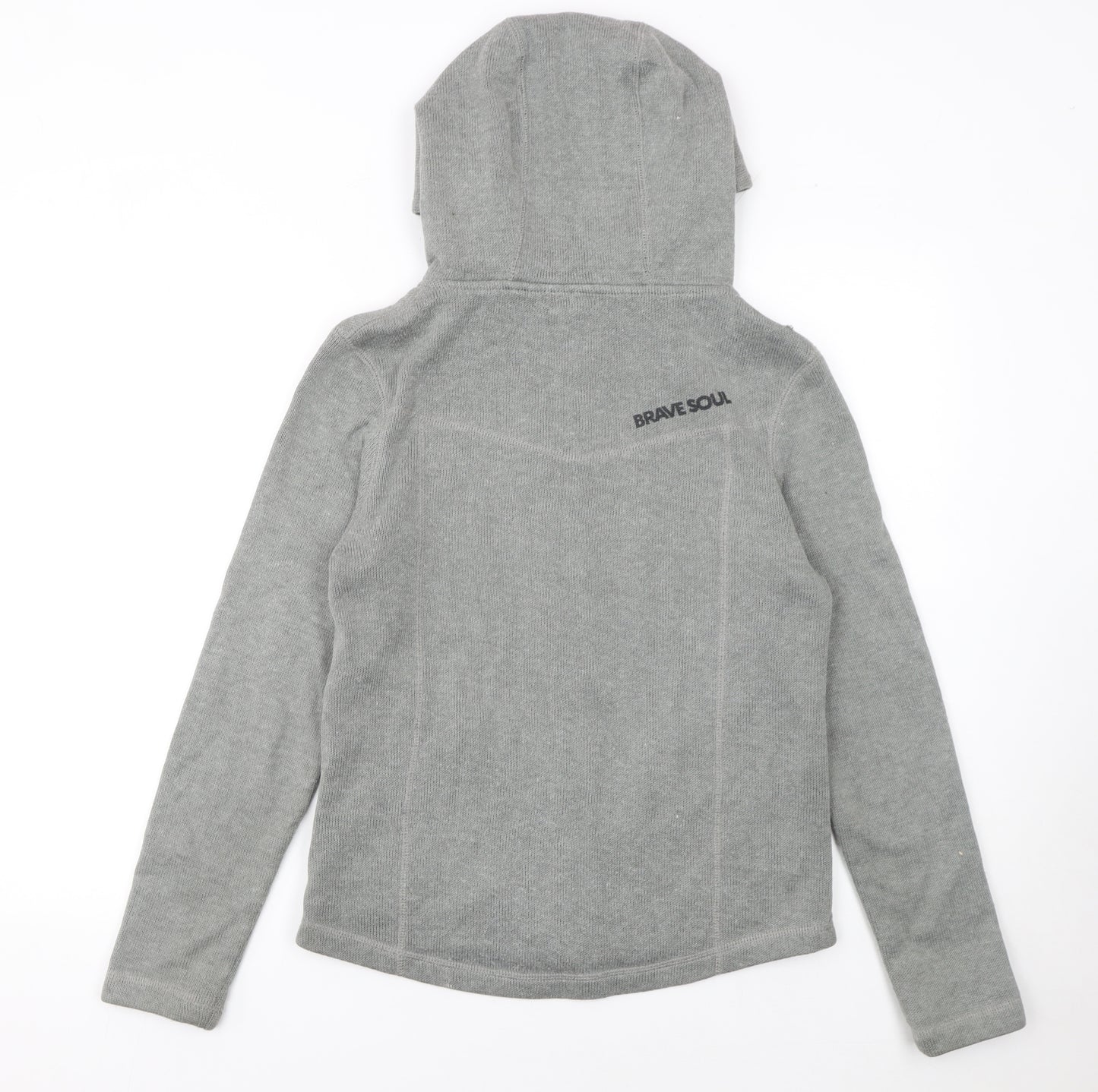 Brave Soul Women Grey Full Zip Hooded Sweatshirt Size M