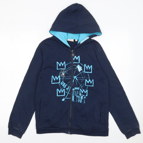 UBS2 Boys Blue Full Zip Graphic Hoodie 14 Years 164cm Cotton Casual