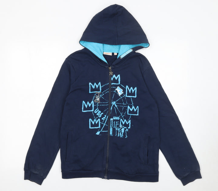 UBS2 Boys Blue Full Zip Graphic Hoodie 14 Years 164cm Cotton Casual