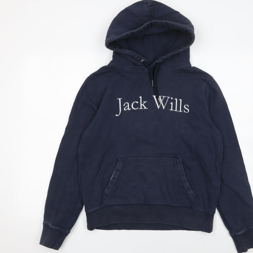Jack Wills Women's Navy Blue Pullover Hoodie UK 10 Embroidered Logo
