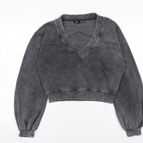 Missguided Women's Grey V-Neck Cropped Pullover Sweatshirt UK 10