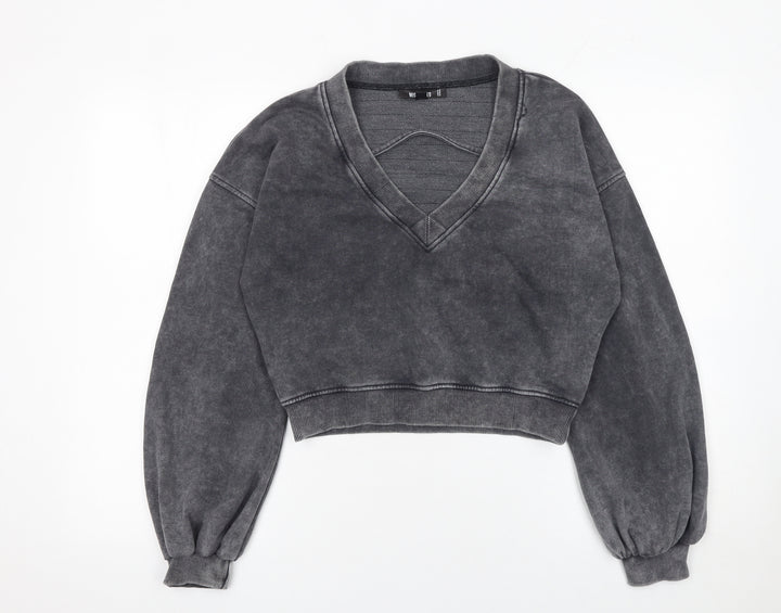 Missguided Women's Grey V-Neck Cropped Pullover Sweatshirt UK 10