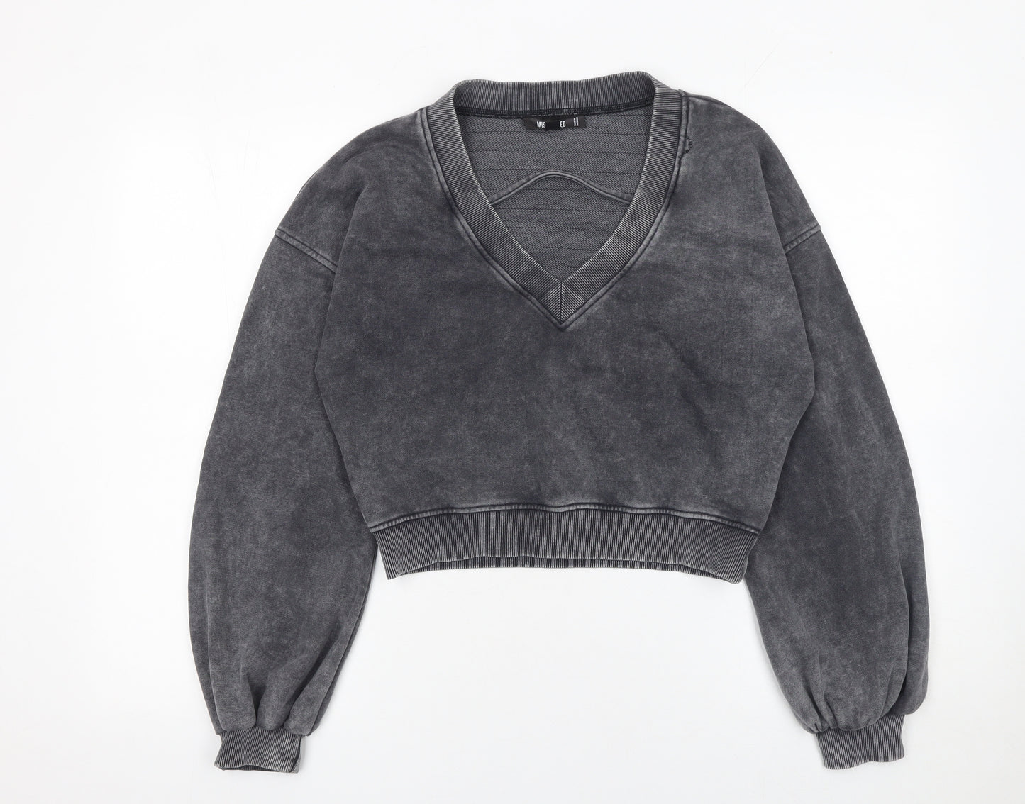 Missguided Women's Grey V-Neck Cropped Pullover Sweatshirt UK 10