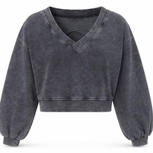 Missguided Women's Grey V-Neck Cropped Pullover Sweatshirt UK 10