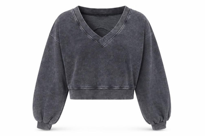 Missguided Women's Grey V-Neck Cropped Pullover Sweatshirt UK 10