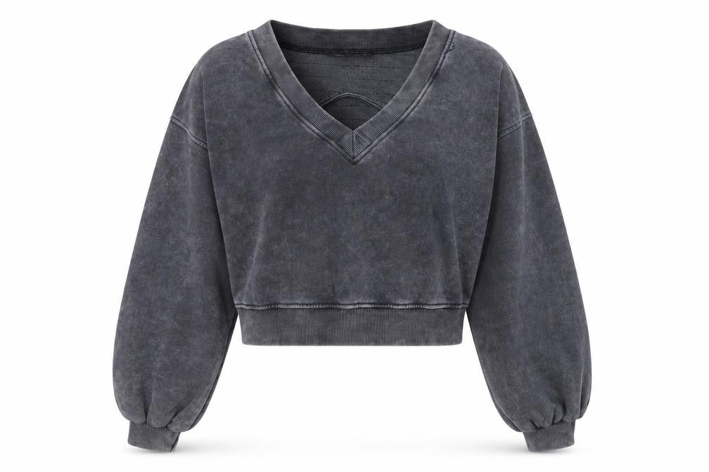 Missguided Women's Grey V-Neck Cropped Pullover Sweatshirt UK 10