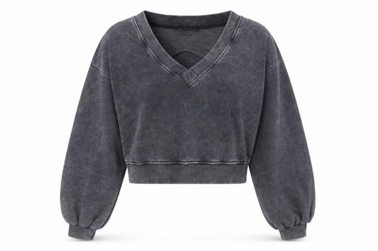 Front view of Missguided Women's Grey V-Neck Cropped Pullover Sweatshirt UK 10