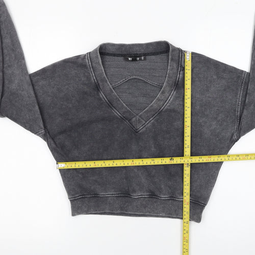 Missguided Women's Grey V-Neck Cropped Pullover Sweatshirt UK 10
