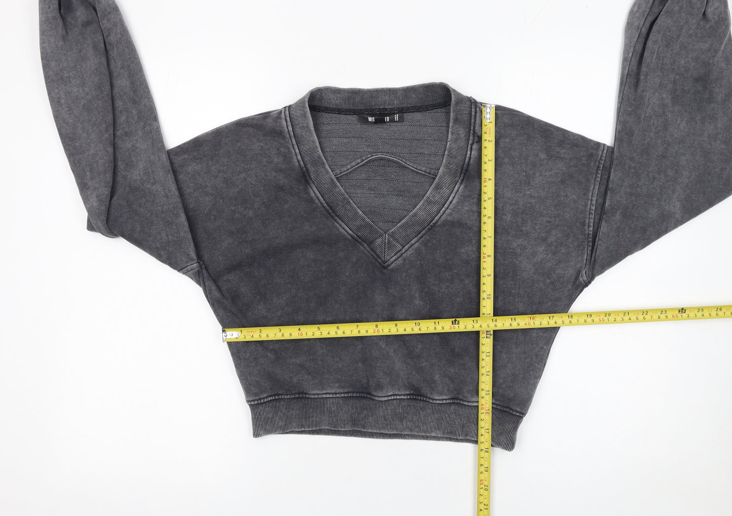 Missguided Women's Grey V-Neck Cropped Pullover Sweatshirt UK 10