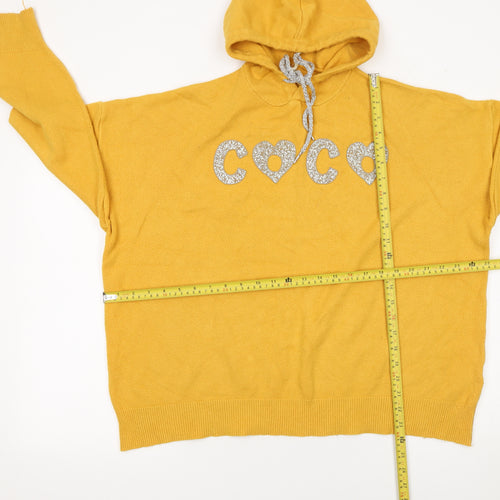 Enzoria Women Mustard Yellow Hooded Pullover Glitter COCO Sweatshirt One Size