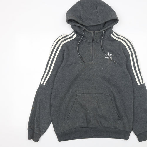 adidas Men's Grey 1/2 Zip Hoodie Small Sports Fleece Pullover