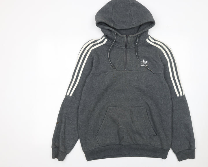 adidas Men's Grey 1/2 Zip Hoodie Small Sports Fleece Pullover