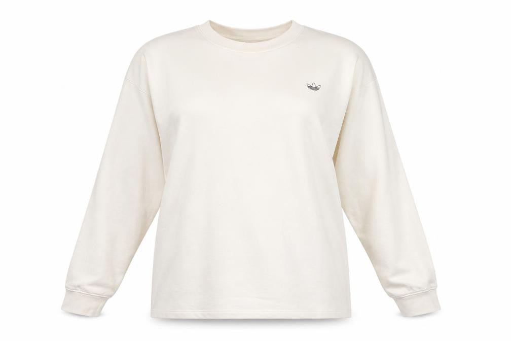 Front view of Adidas women’s ivory crew neck long sleeve pullover sweatshirt uk 12
