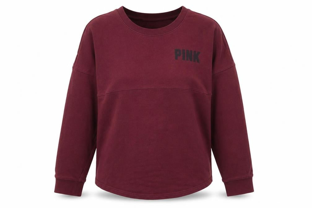 Front view of Victoria's Secret PINK Women's Burgundy Pullover Sweatshirt, size M