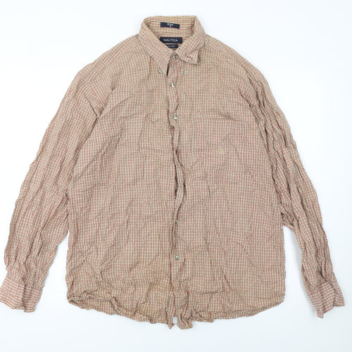 Nautica Men's Beige Check Button-Up Cotton Shirt Size M