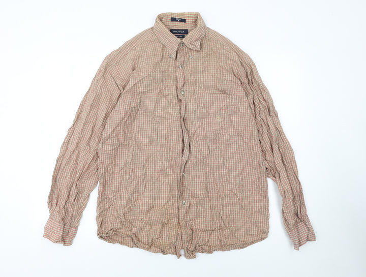 Nautica Men's Beige Check Button-Up Cotton Shirt Size M