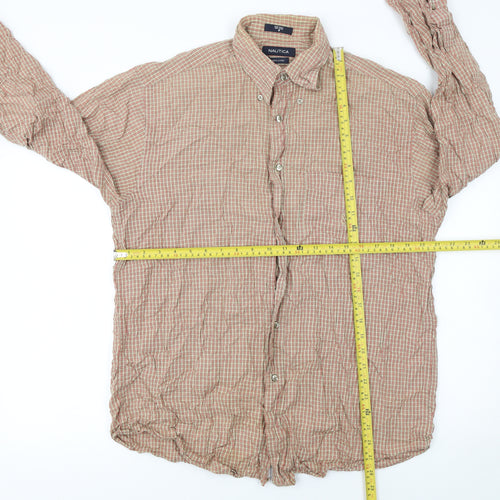 Nautica Men's Beige Check Button-Up Cotton Shirt Size M