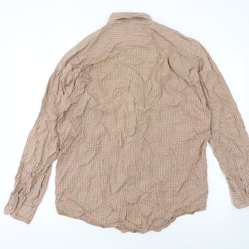 Nautica Men's Beige Check Button-Up Cotton Shirt Size M