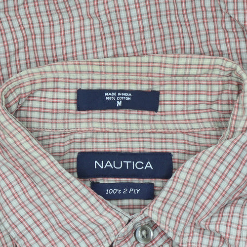 Nautica Men's Beige Check Button-Up Cotton Shirt Size M