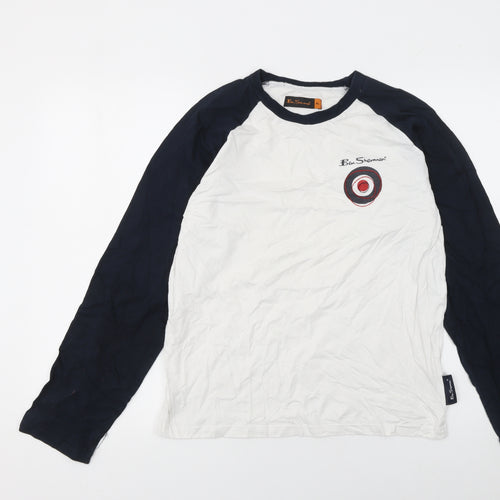Ben Sherman Boys White & Navy Long Sleeve Logo Ringer T-Shirt 15-16 Years