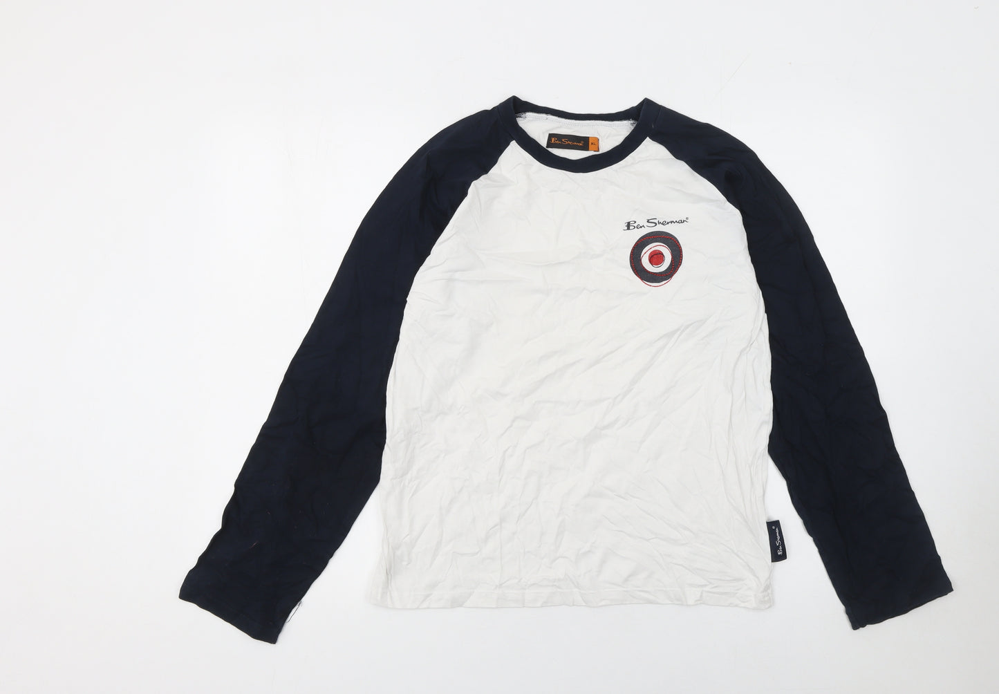 Ben Sherman Boys White & Navy Long Sleeve Logo Ringer T-Shirt 15-16 Years