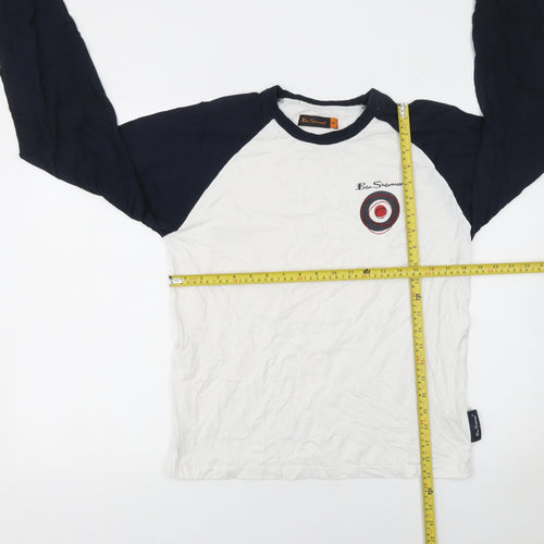 Ben Sherman Boys White & Navy Long Sleeve Logo Ringer T-Shirt 15-16 Years