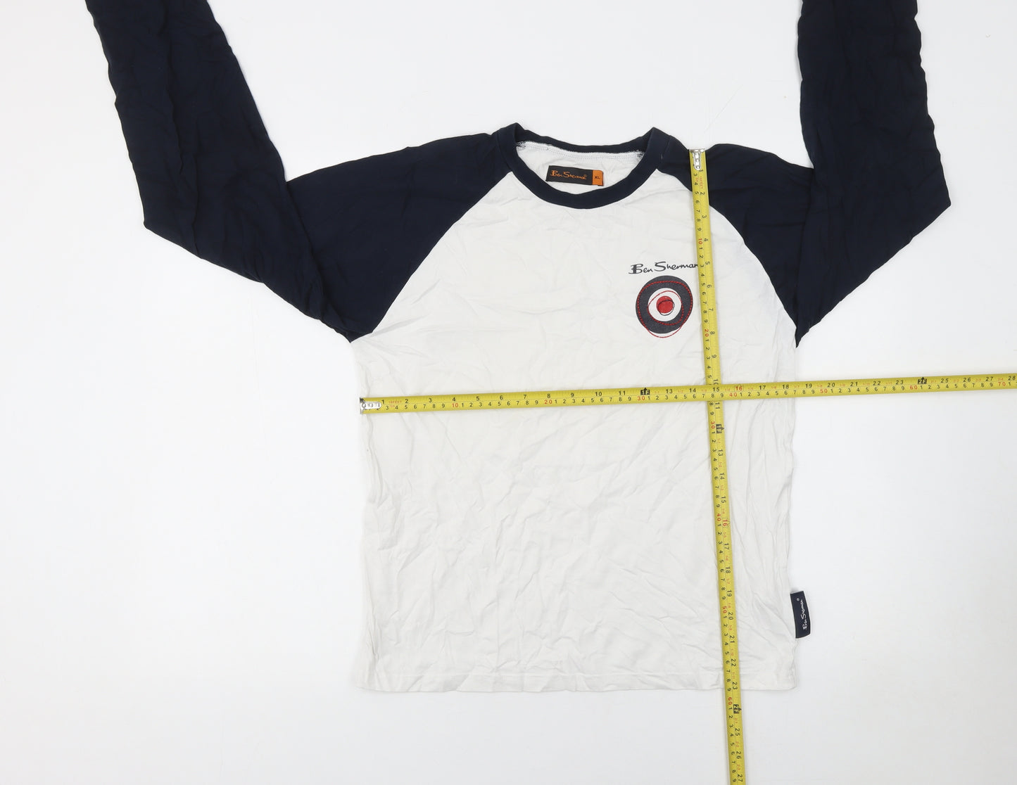 Ben Sherman Boys White & Navy Long Sleeve Logo Ringer T-Shirt 15-16 Years