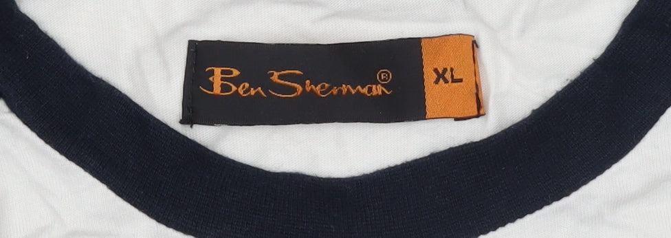 Ben Sherman Boys White & Navy Long Sleeve Logo Ringer T-Shirt 15-16 Years