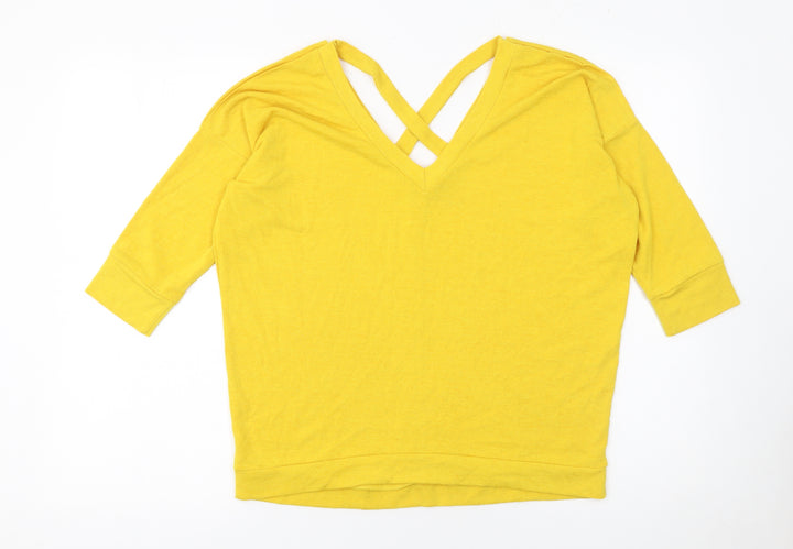 River Island Women’s Yellow V-Neck Pullover Jumper Size 10