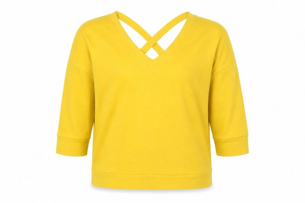 Front view of River Island Women’s Yellow V-Neck jumper, size UK 10