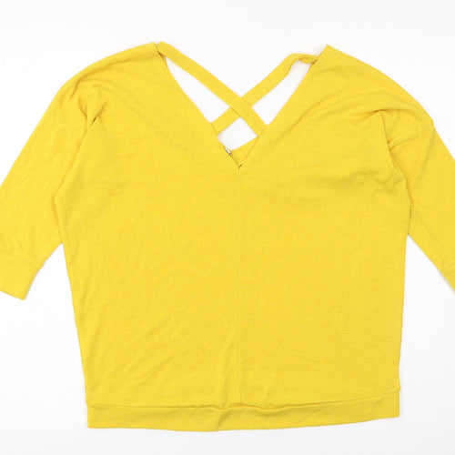 River Island Women’s Yellow V-Neck Pullover Jumper Size 10