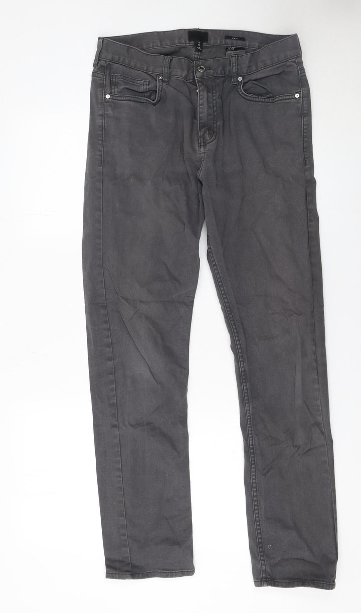 H&M Mens Grey Slim Fit Straight Jeans Size 30 Regular Comfort Stretch Denim