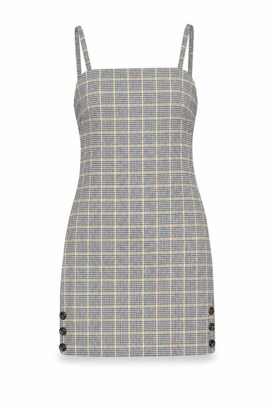 Front view of Miss Selfridge Petites Women’s Multicoloured Check Pinafore Dress, size UK 8