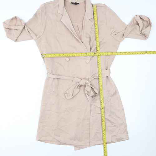 Topshop Women Beige Double-Breasted Belted Shorts Suit UK 10