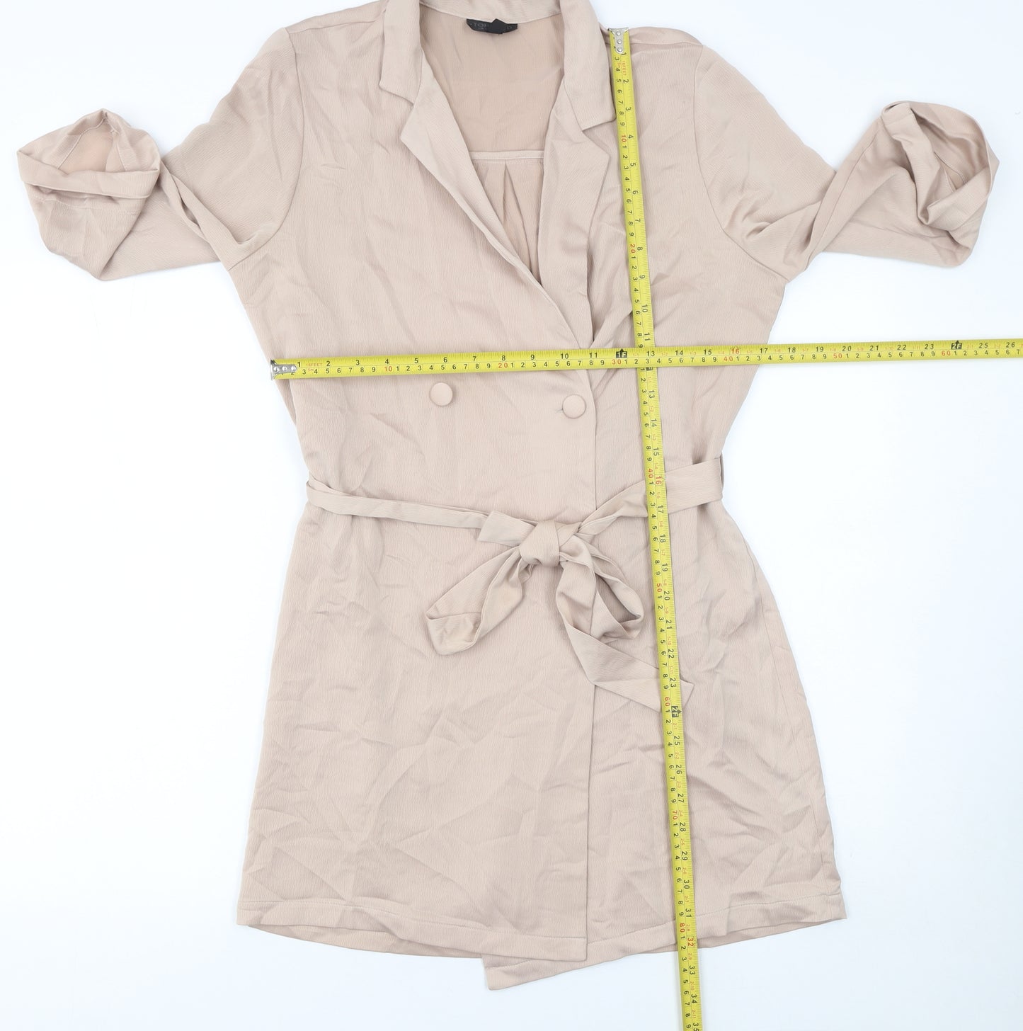 Topshop Women Beige Double-Breasted Belted Shorts Suit UK 10