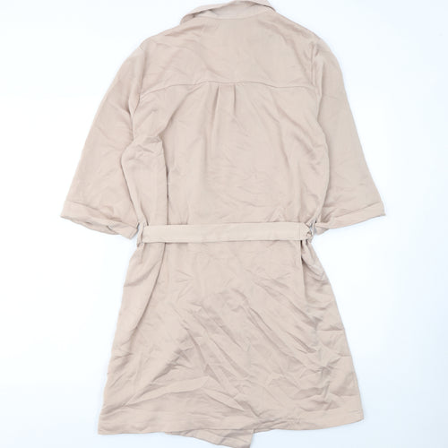 Topshop Women Beige Double-Breasted Belted Shorts Suit UK 10