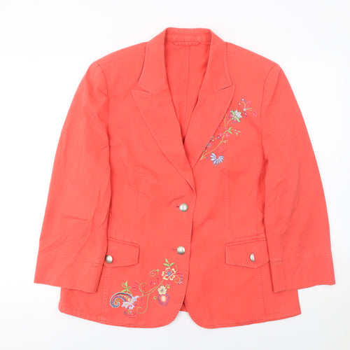 Basler Womens Red Floral Embroidered Cotton Blazer Size 14