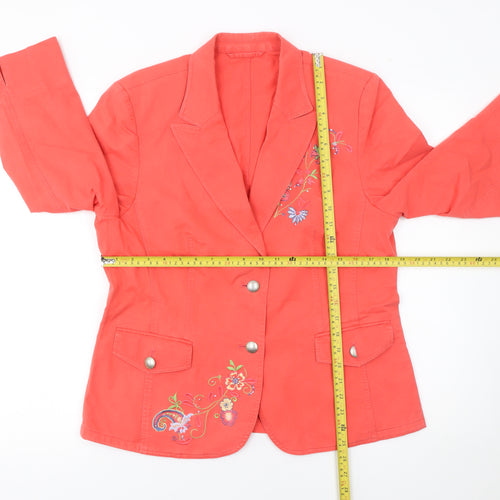 Basler Womens Red Floral Embroidered Cotton Blazer Size 14