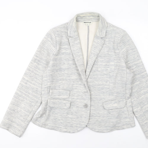 Whistles Women's Grey Single-Breasted Blazer UK 16 Cotton Blend