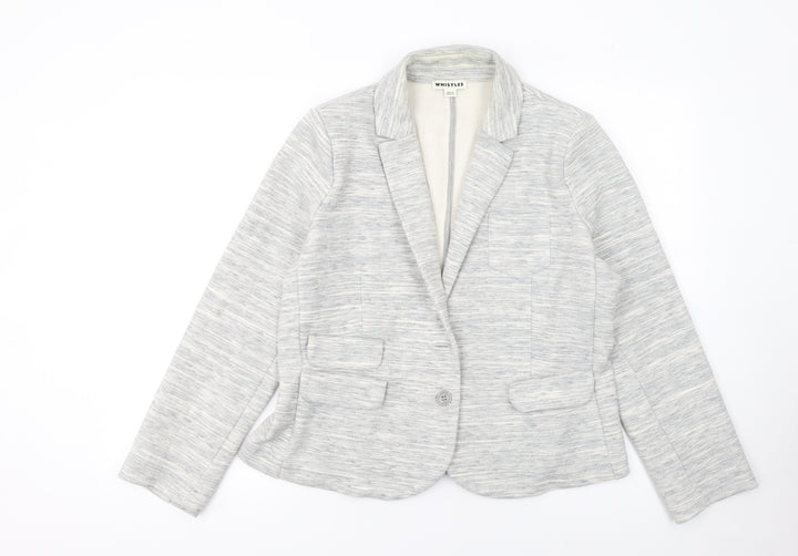 Whistles Women's Grey Single-Breasted Blazer UK 16 Cotton Blend