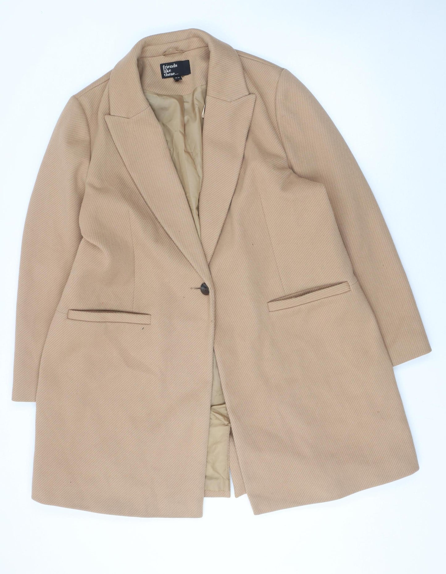 Friends Like These Women’s Beige Long Overcoat UK 20 Polyester Lined Classic Style
