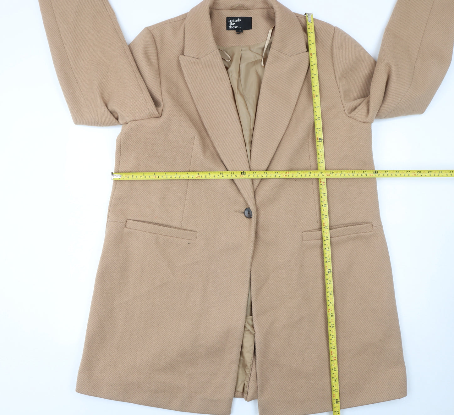 Friends Like These Women’s Beige Long Overcoat UK 20 Polyester Lined Classic Style