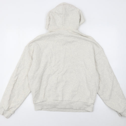 Reebok Women Beige Hooded Pullover Sweatshirt M Cotton Logo Print
