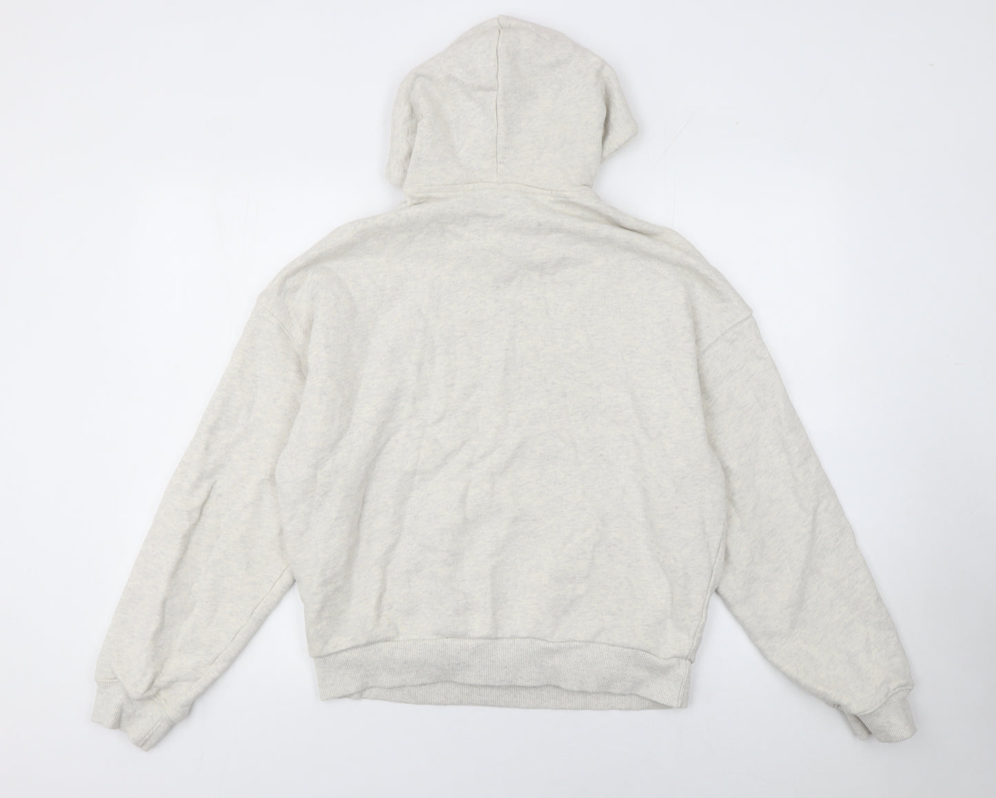 Reebok Women Beige Hooded Pullover Sweatshirt M Cotton Logo Print