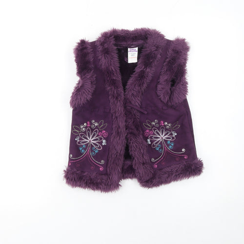Girlz Unlimited Girls Purple Faux Fur Embroidered Waistcoat 9-10 Years Winter Vest