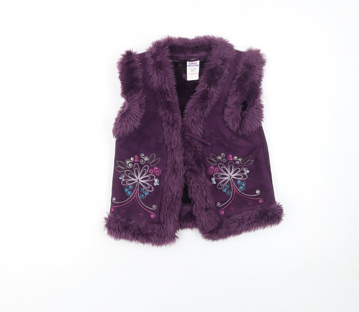 Girlz Unlimited Girls Purple Faux Fur Embroidered Waistcoat 9-10 Years Winter Vest
