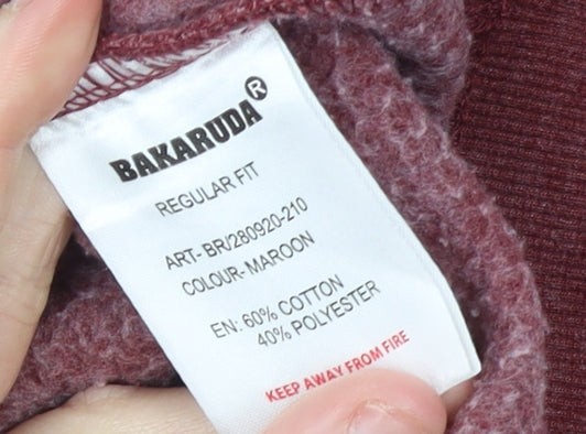 Bakaruda Men’s Red Pullover Hoodie Size L Regular Fit Cotton Blend