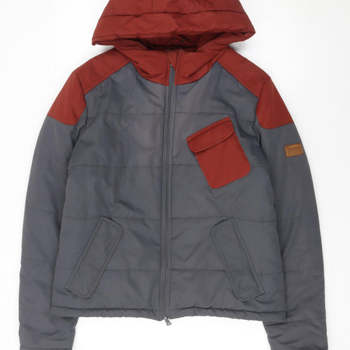 Zoom Womens Grey and Red Hooded Puffer Jacket Size M Winter Coat