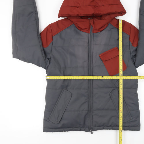 Zoom Womens Grey and Red Hooded Puffer Jacket Size M Winter Coat
