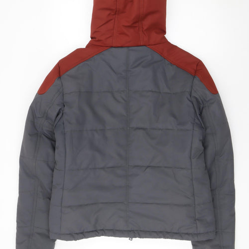 Zoom Womens Grey and Red Hooded Puffer Jacket Size M Winter Coat